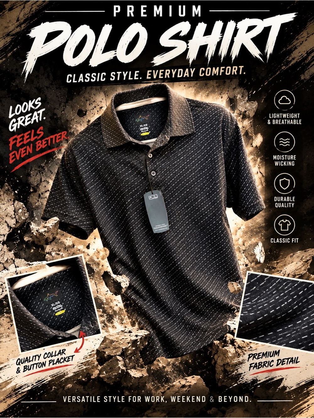 Premium Black Polo Shirt - Classic Men's Short Sleeve
